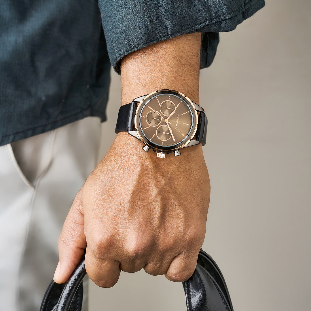 Dubai Brown Large Dial Black PU Strap Men's Watch