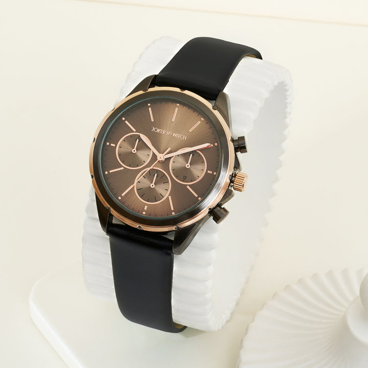 Dubai Brown Large Dial Black PU Strap Men's Watch