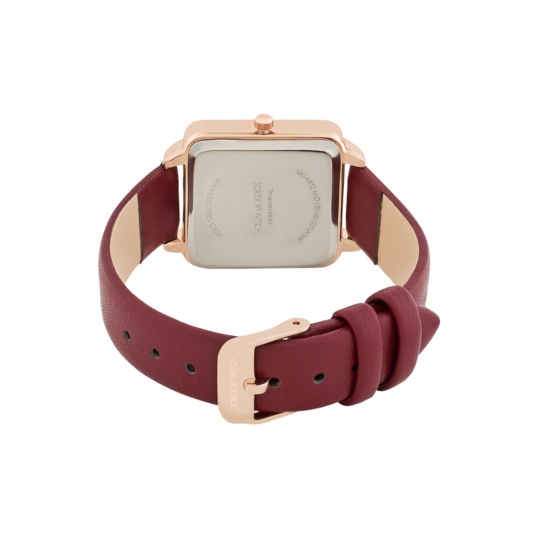 Emily Square Maroon Sunray Small Dial Maroon PU Strap Watch