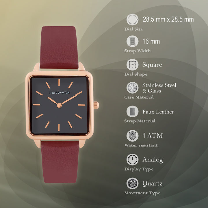 Emily Square Black Small Dial Maroon PU Strap Watch