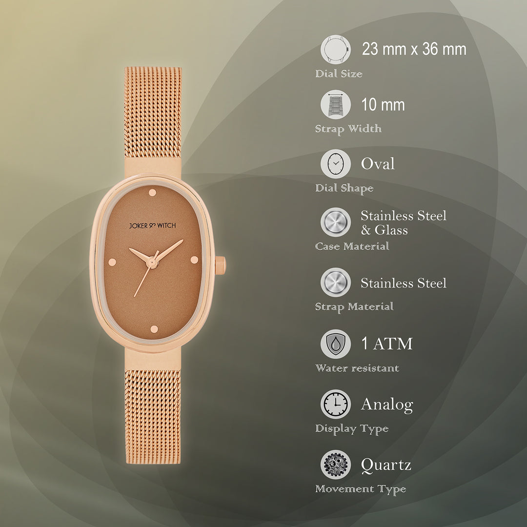 Enola Brown Small Oval Dial Rose Gold Mesh Strap Women's Watch