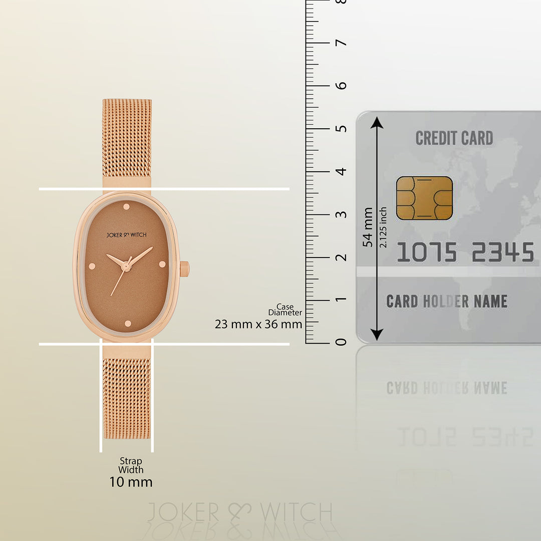 Enola Brown Small Oval Dial Rose Gold Mesh Strap Women's Watch