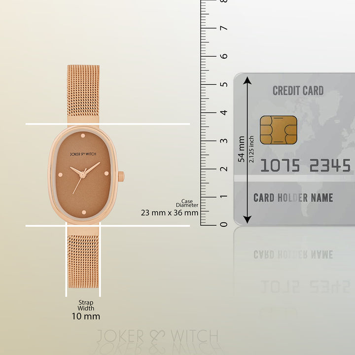 Enola Brown Small Oval Dial Rose Gold Mesh Strap Women's Watch