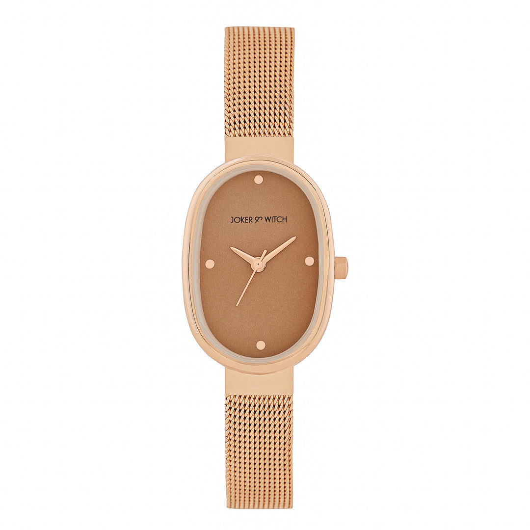 Enola Brown Small Oval Dial Rose Gold Mesh Strap Women's Watch