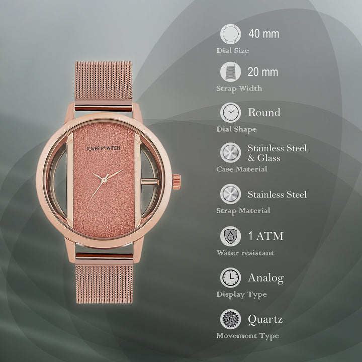 Futuristic Copper Large Glitter Dial Mesh Strap Women's Watch