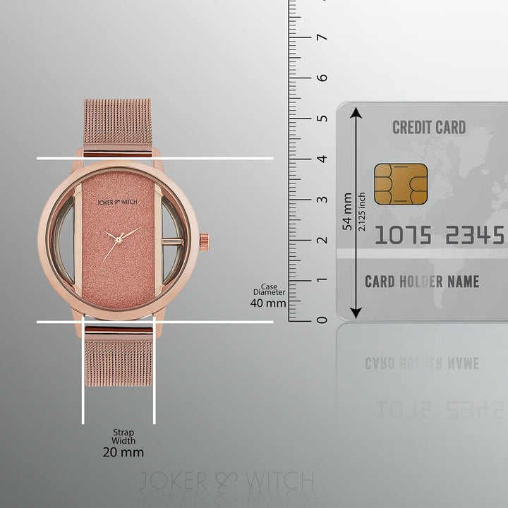 Futuristic Copper Large Glitter Dial Mesh Strap Women's Watch