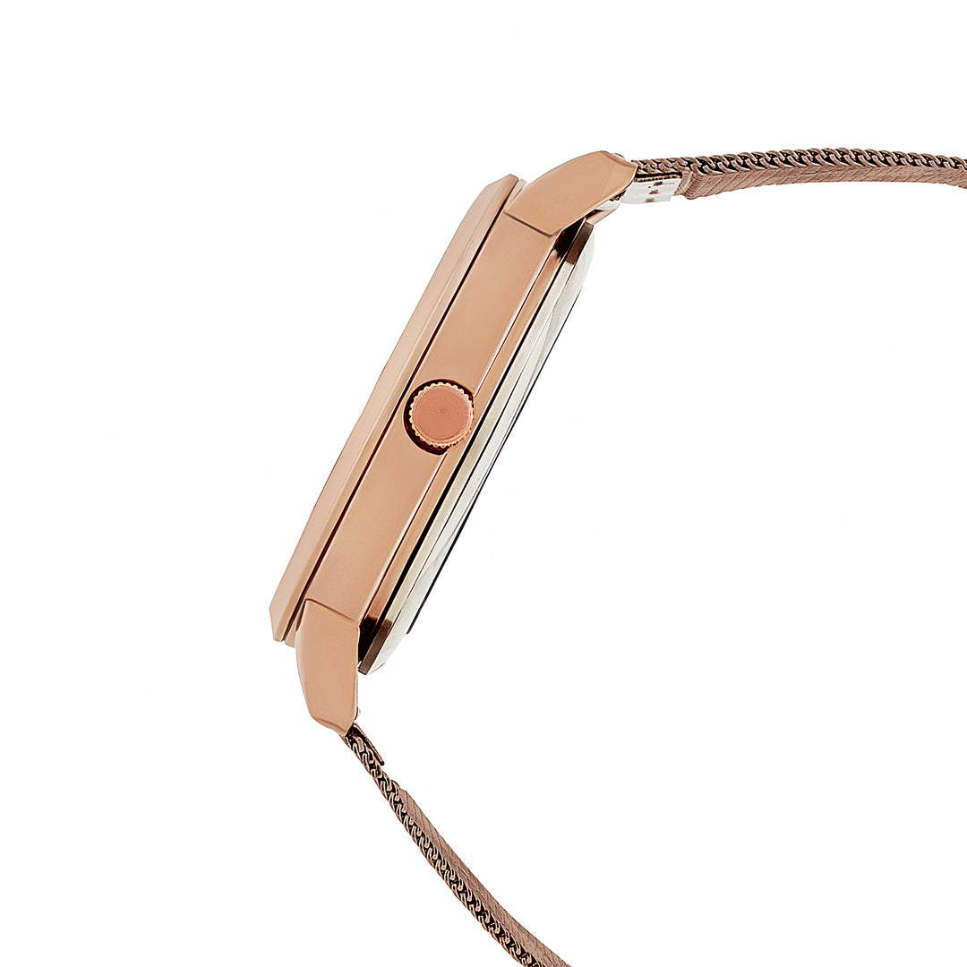 Futuristic Copper Large Glitter Dial Mesh Strap Women's Watch