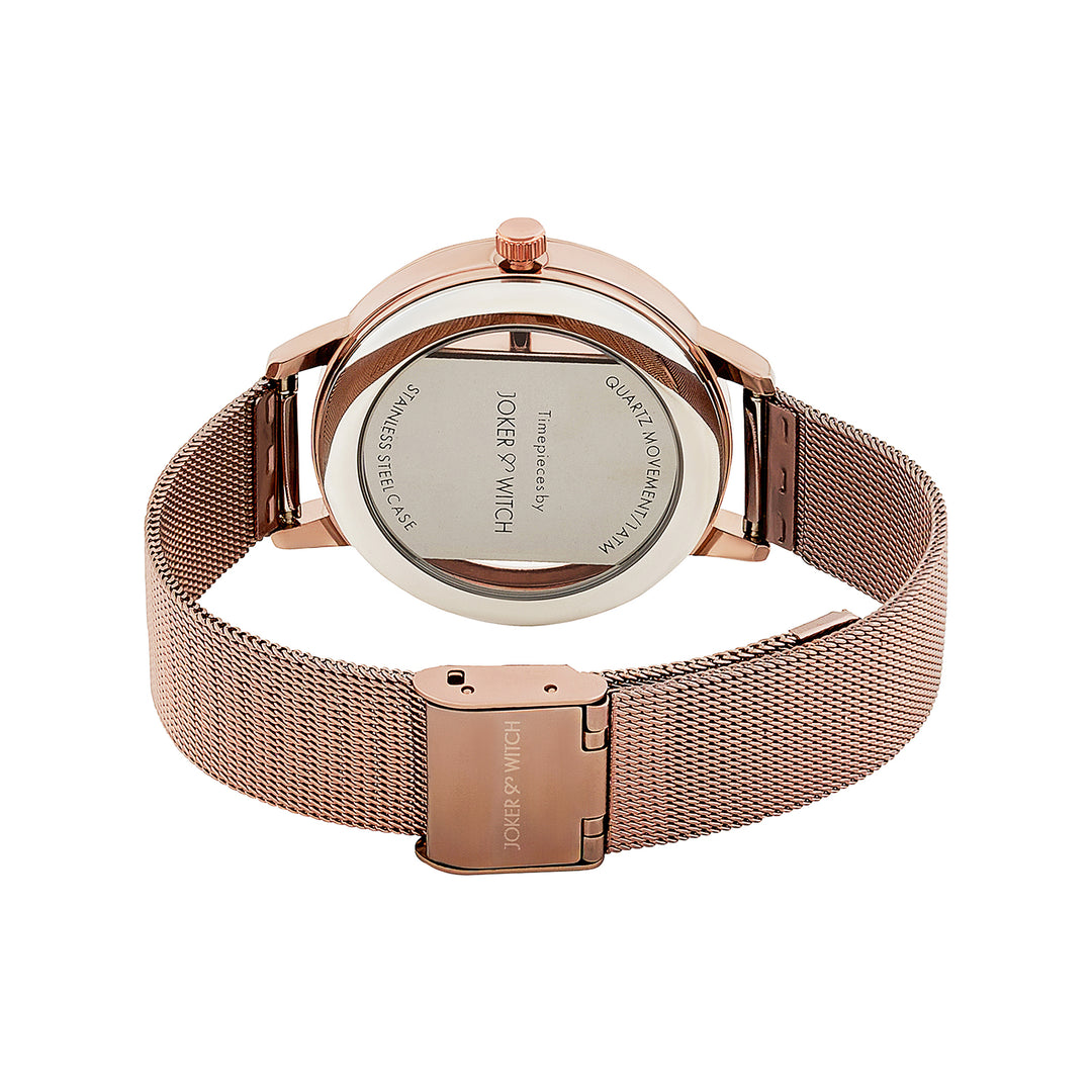Futuristic Copper Large Glitter Dial Mesh Strap Women's Watch