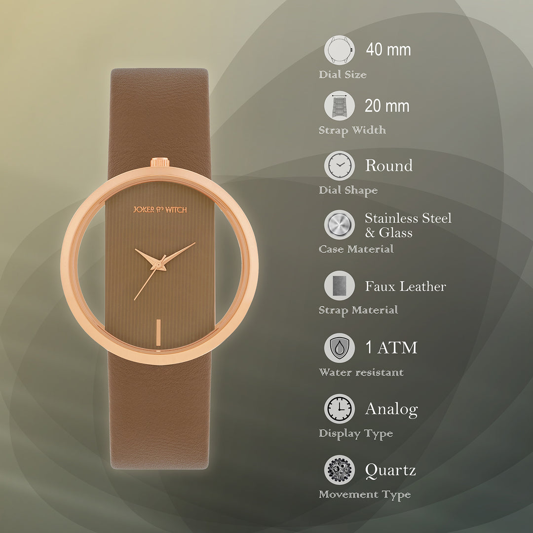 Futuristic Rose Gold Mocha Large Dial PU Strap Women's Watch