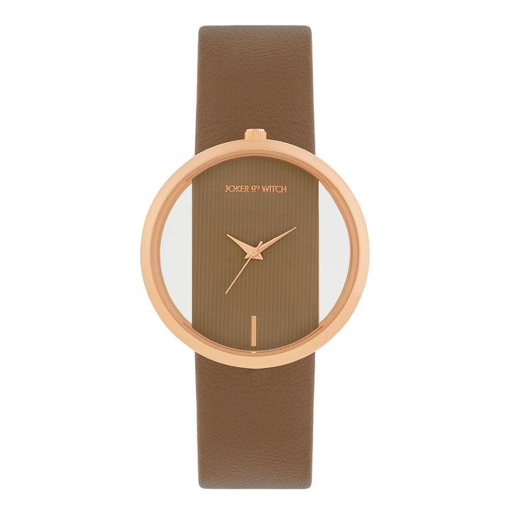 Futuristic Rose Gold Mocha Large Dial PU Strap Women's Watch