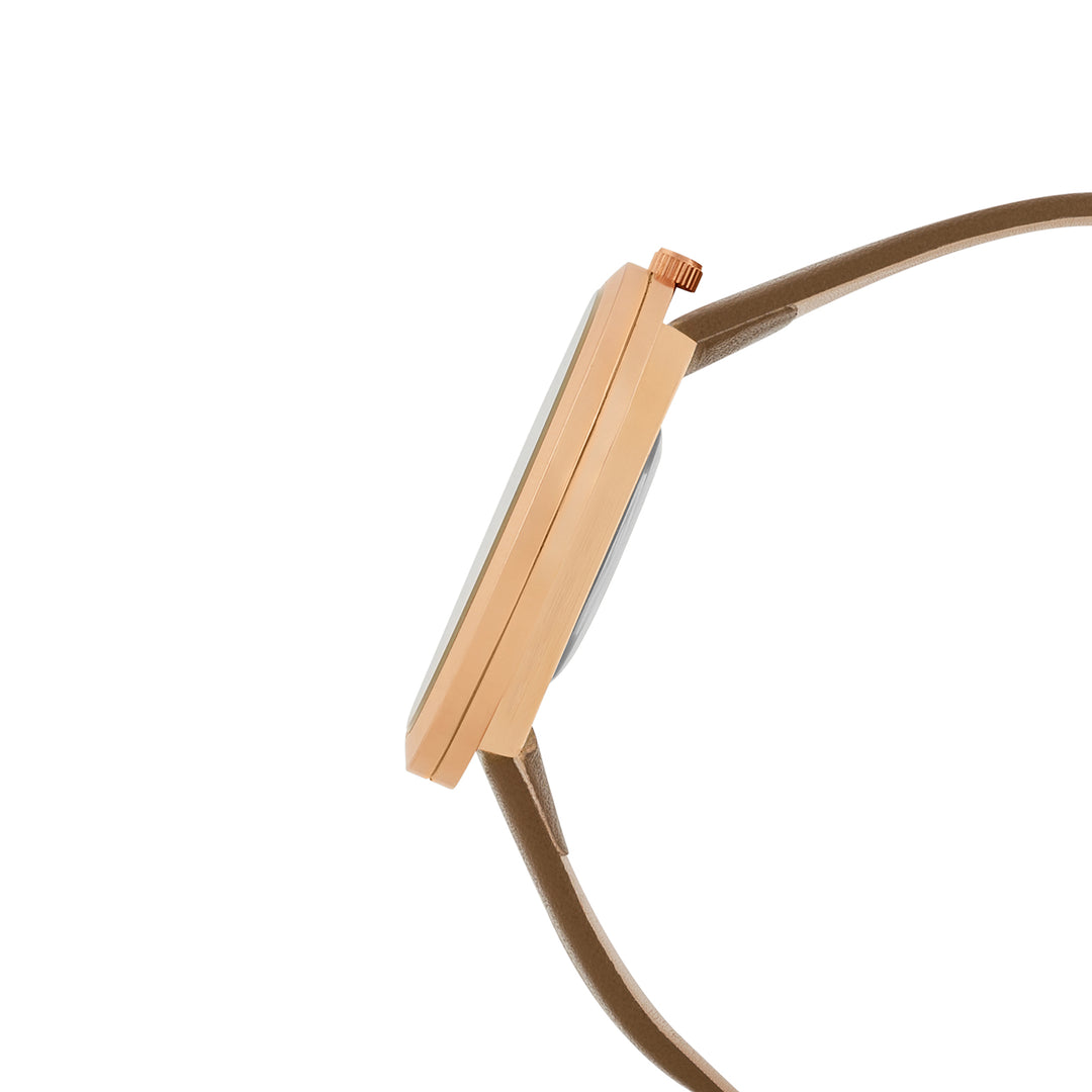 Futuristic Rose Gold Mocha Large Dial PU Strap Women's Watch