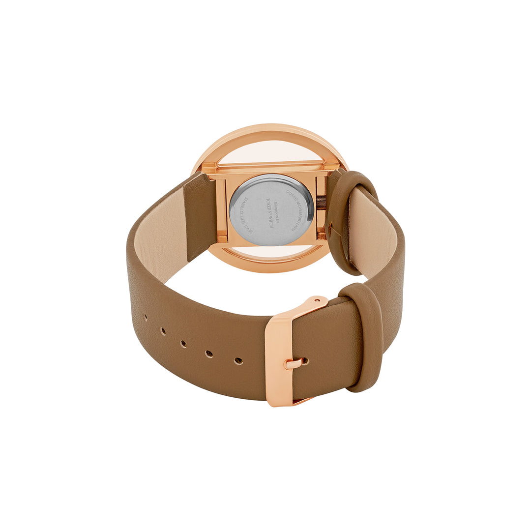 Futuristic Rose Gold Mocha Large Dial PU Strap Women's Watch