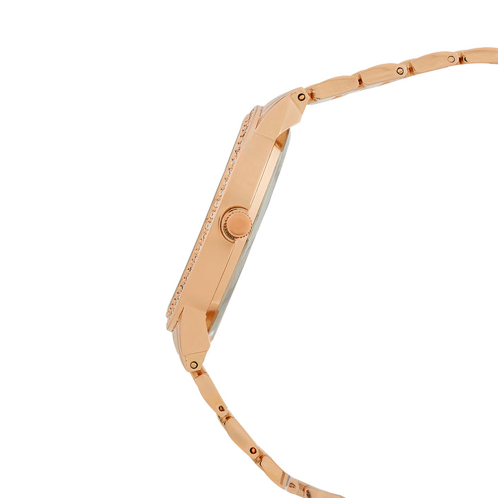 Halo Mocha Sunray Large Rhinestone Dial Rose Gold Linked Chain Strap Women's Watch