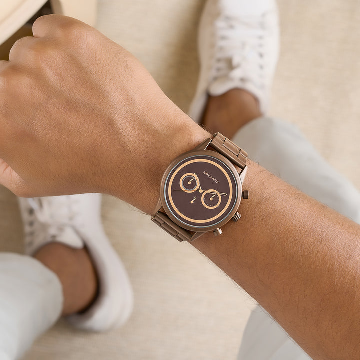 Hudson Brown XLarge Dial Linked Chain Strap Men's Watch