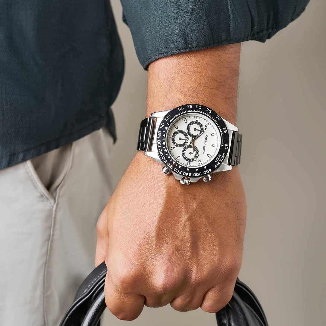 Jesko Silver Large Dial Black Linked Chain Strap Men's Watch