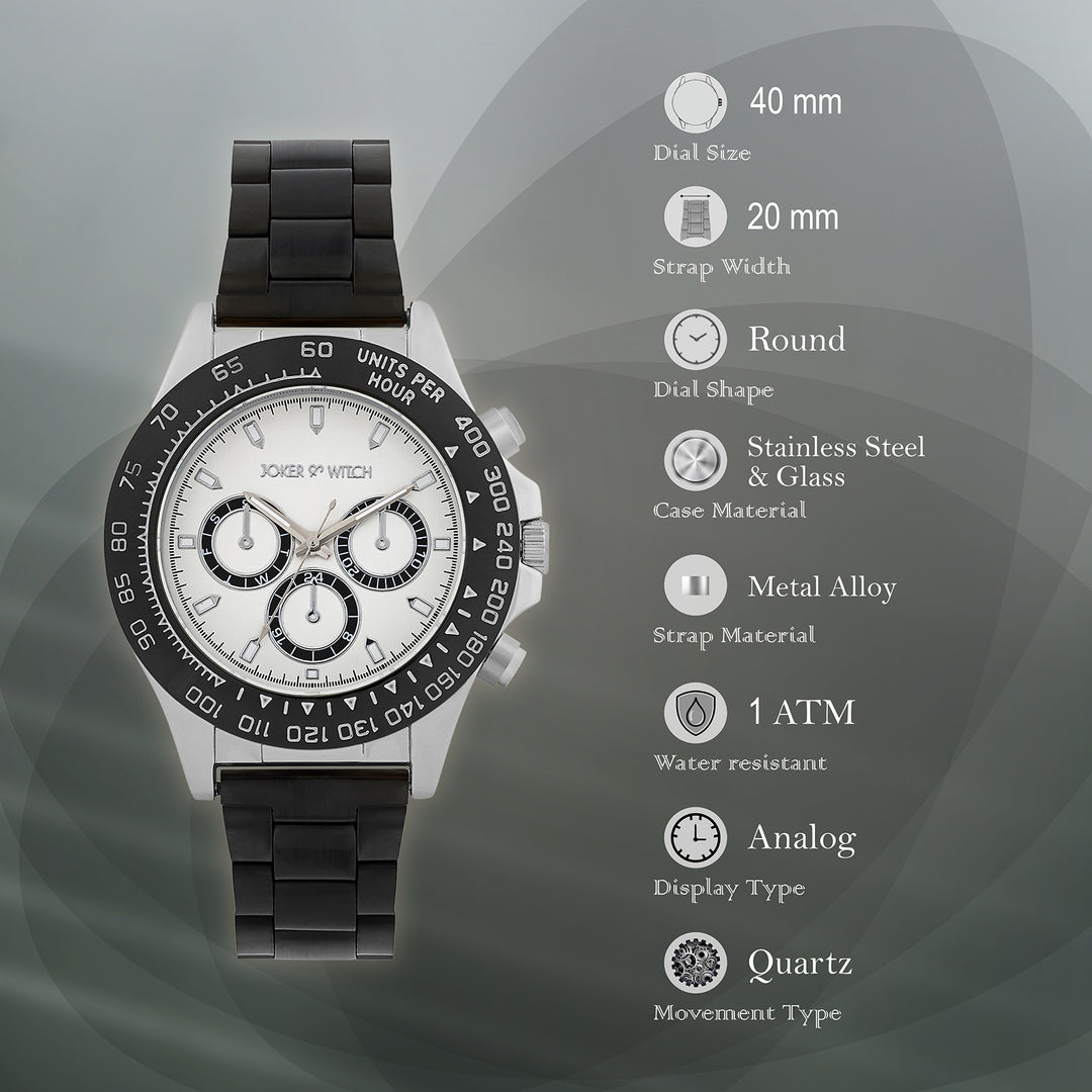 Jesko Silver Large Dial Black Linked Chain Strap Men's Watch