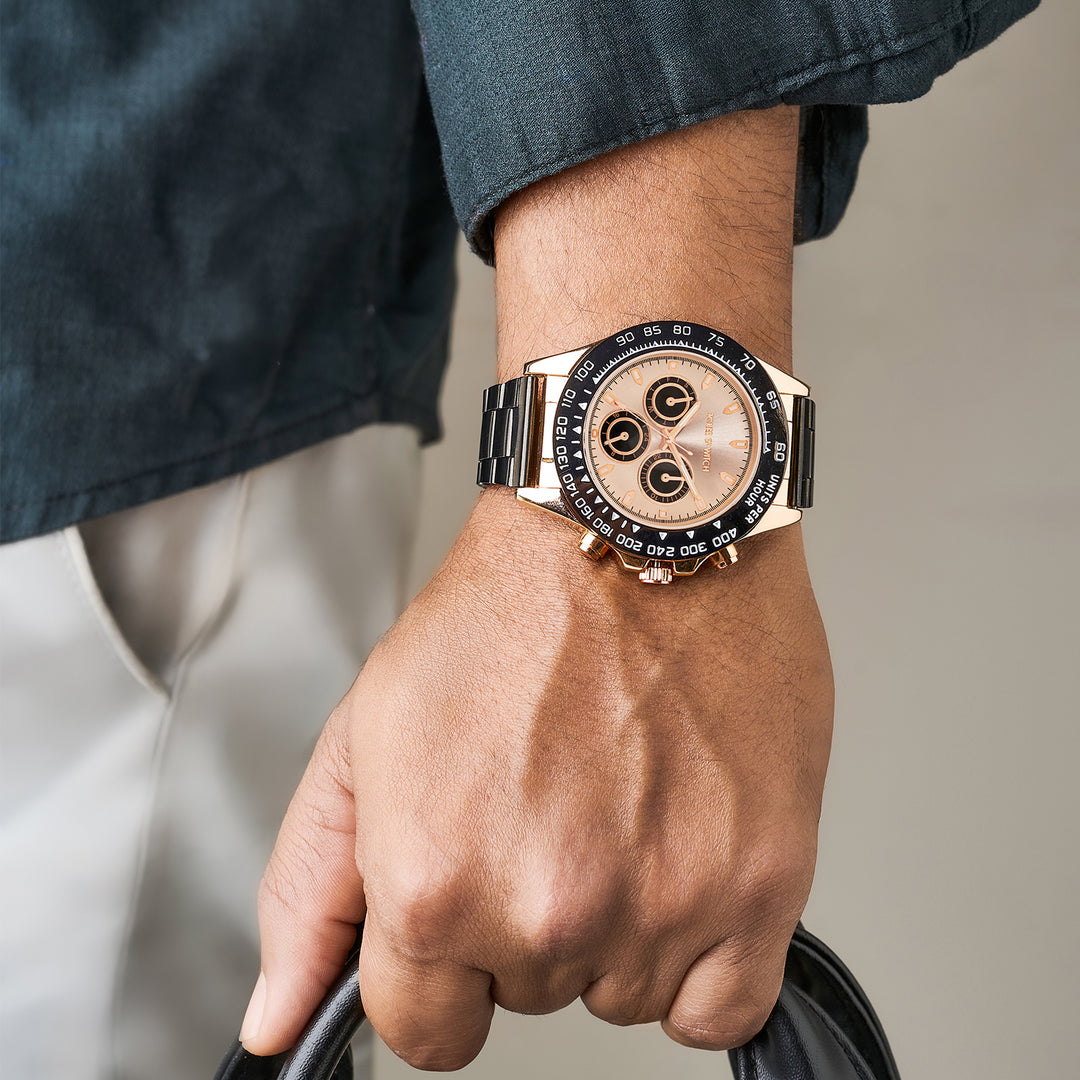 Jesko Rose Gold Large Dial Black Linked Chain Strap Men's Watch