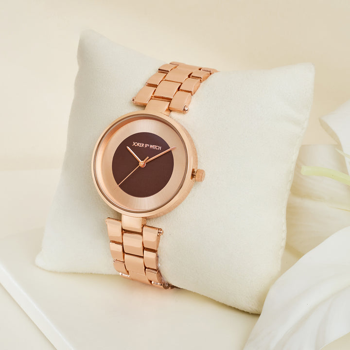 Liora Mocha Medium Dial Rose Gold Linked Chain Strap Women's Watch