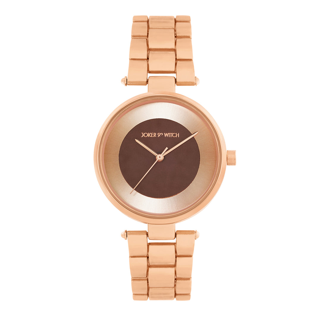 Liora Mocha Medium Dial Rose Gold Linked Chain Strap Women's Watch