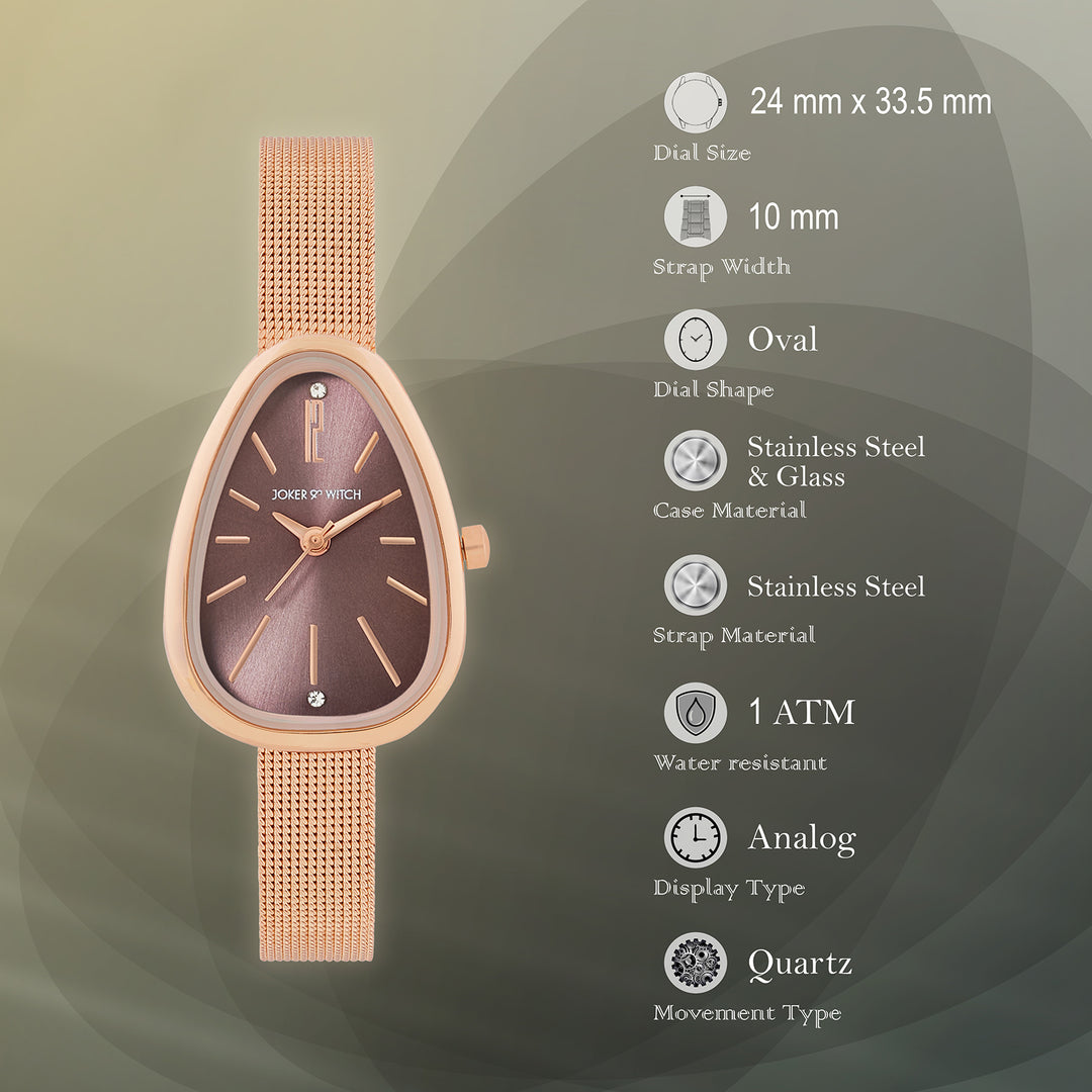 Maris Brown Sunray Small Oval Dial Rose Gold Mesh Strap Women's Watch