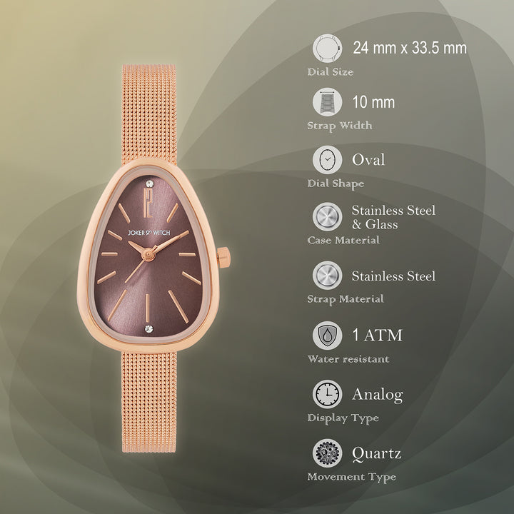 Maris Brown Sunray Small Oval Dial Rose Gold Mesh Strap Women's Watch