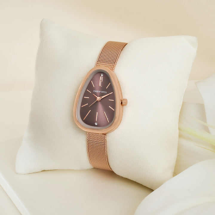 Maris Brown Sunray Small Oval Dial Rose Gold Mesh Strap Women's Watch