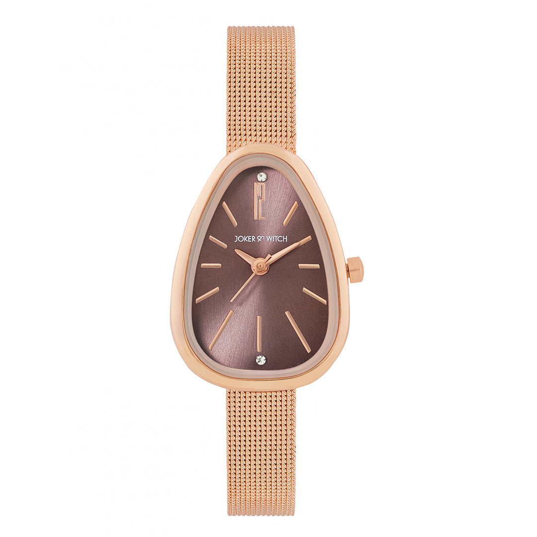 Maris Brown Sunray Small Oval Dial Rose Gold Mesh Strap Women's Watch