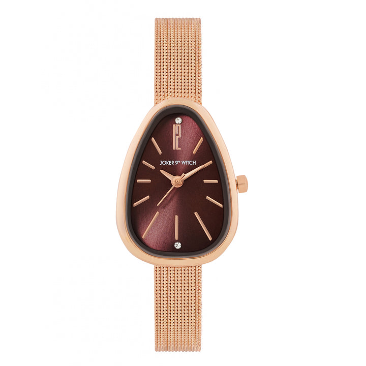 Maris Maroon Sunray Small Oval Dial Rose Gold Mesh Strap Women's Watch