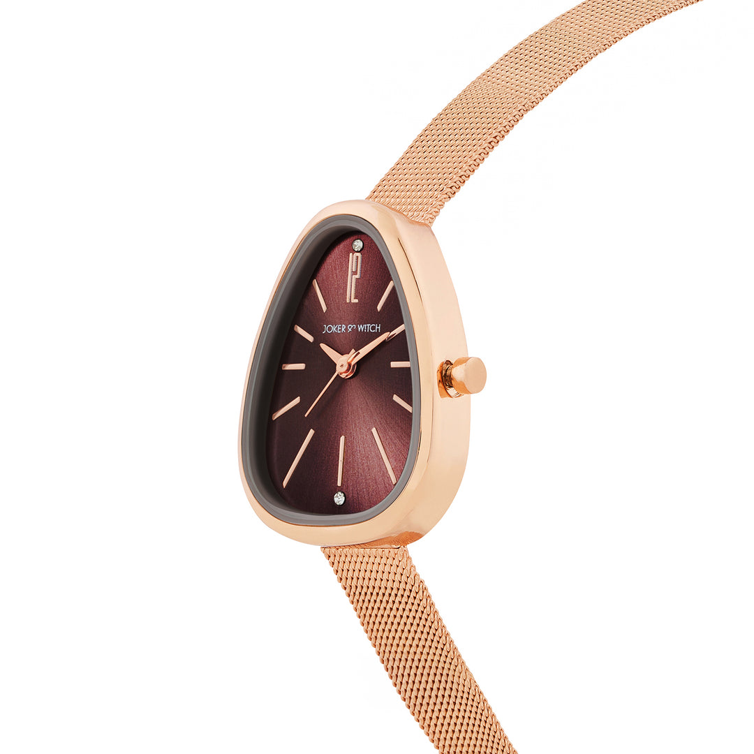 Maris Maroon Sunray Small Oval Dial Rose Gold Mesh Strap Women's Watch
