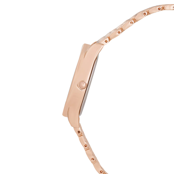 Quisp Mocha Sunray Small Oval Dial Rose Gold Linked Chain Strap Women's Watch