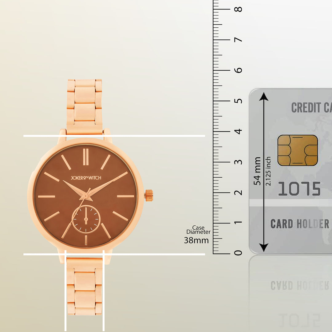 Sleek Brown Large Dial Rose Gold Linked Chain Strap Women's Watch