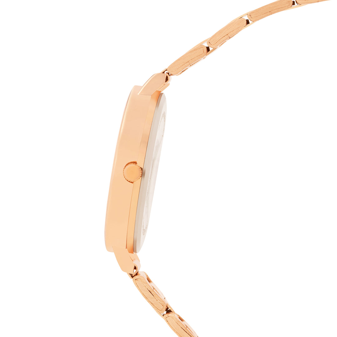 Sleek Brown Large Dial Rose Gold Linked Chain Strap Women's Watch