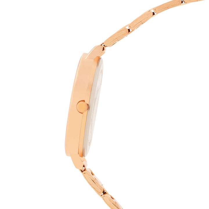 Sleek Brown Large Dial Rose Gold Linked Chain Strap Women's Watch