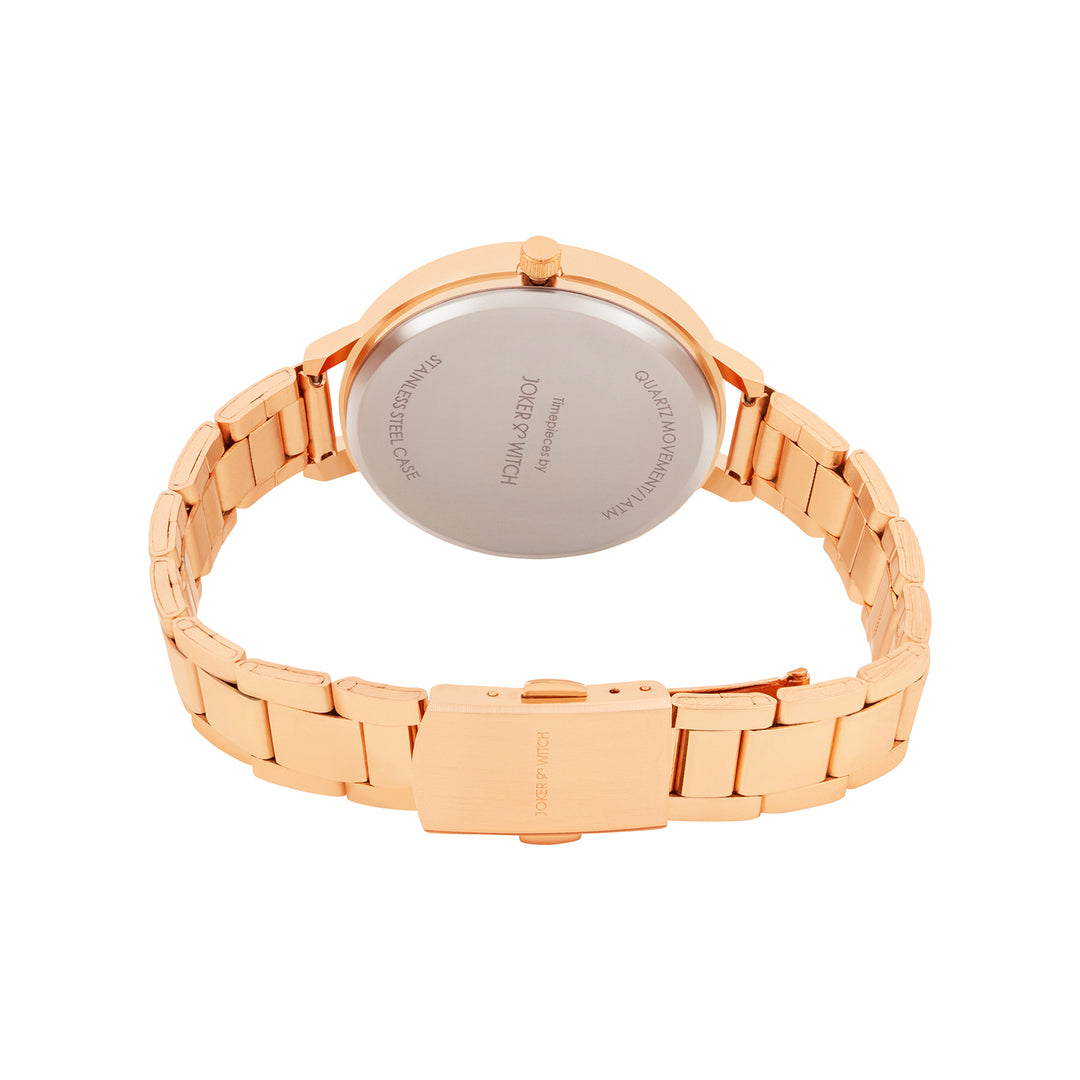 Sleek Brown Large Dial Rose Gold Linked Chain Strap Women's Watch