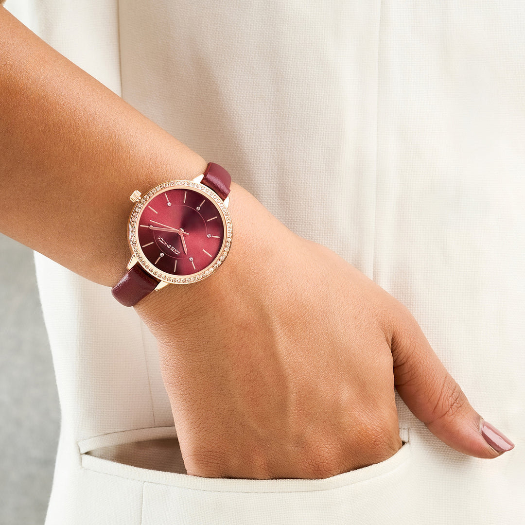 Sunrise Maroon Medium Rhinestone Dial PU Strap Women's Watch