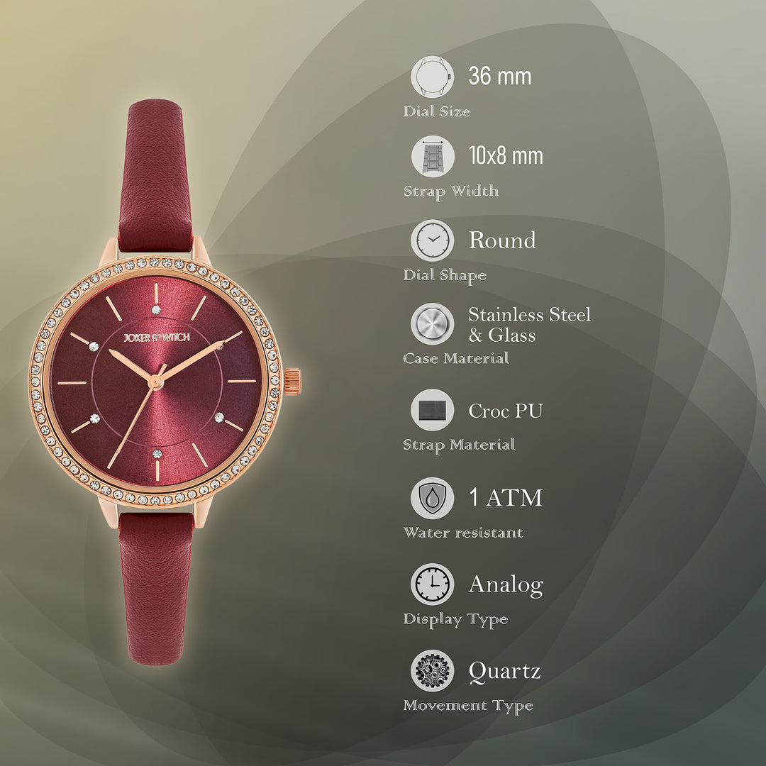 Sunrise Maroon Medium Rhinestone Dial PU Strap Women's Watch
