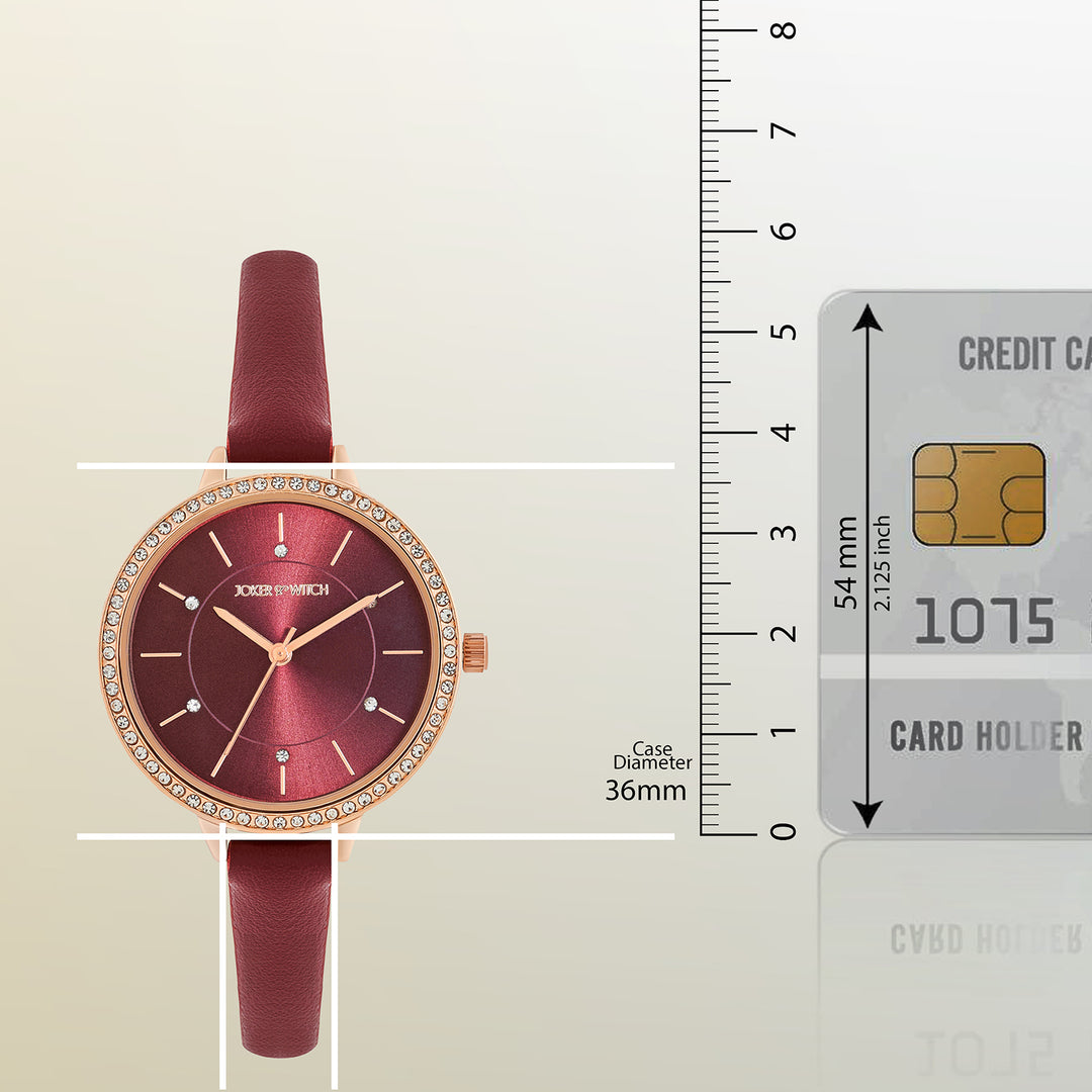 Sunrise Maroon Medium Rhinestone Dial PU Strap Women's Watch