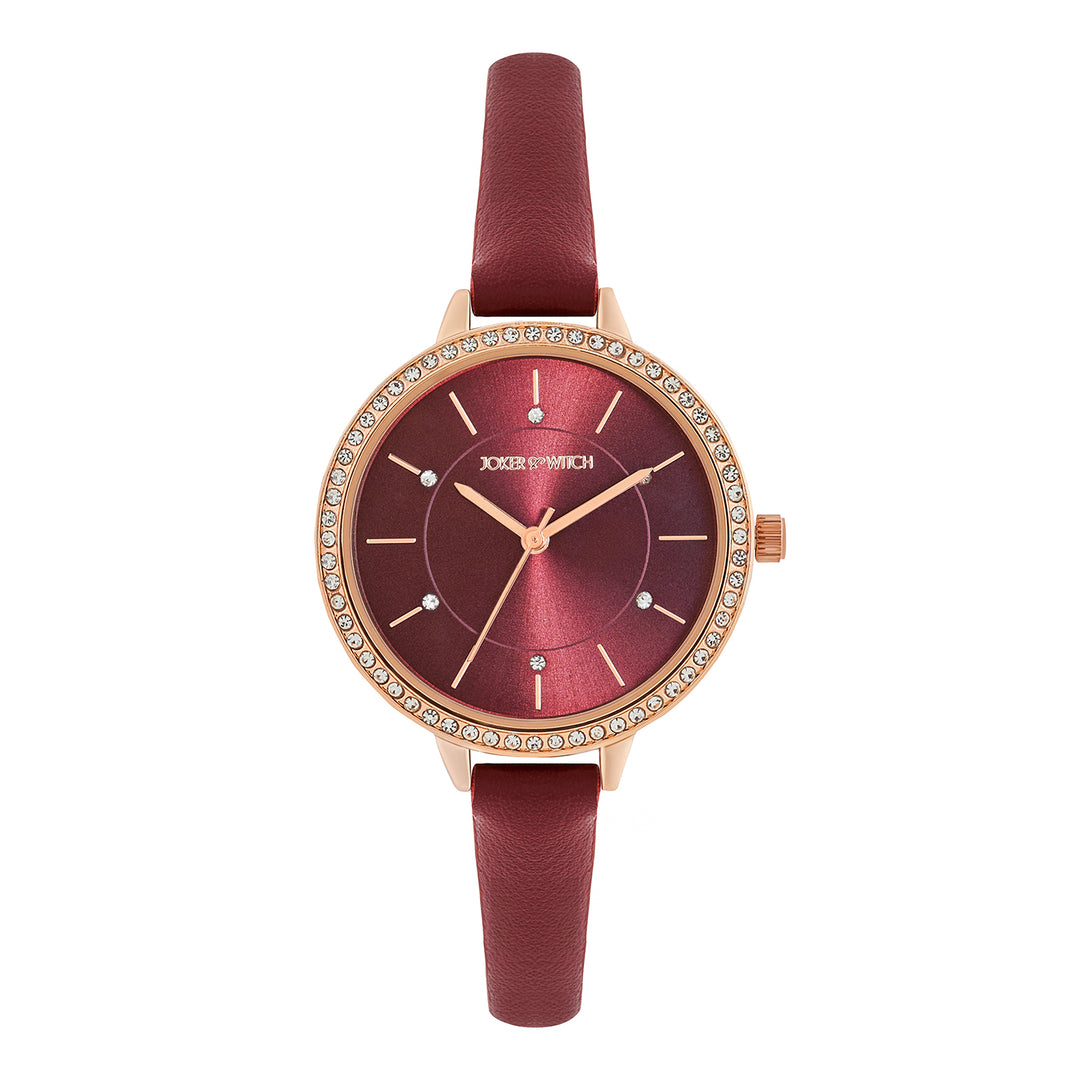 Sunrise Maroon Medium Rhinestone Dial PU Strap Women's Watch