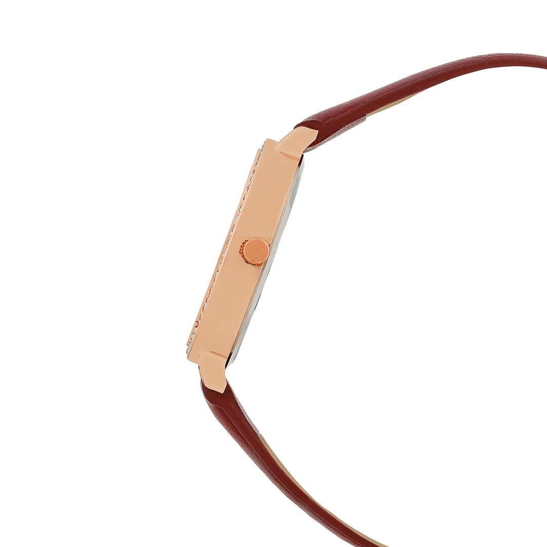 Sunrise Maroon Medium Rhinestone Dial PU Strap Women's Watch