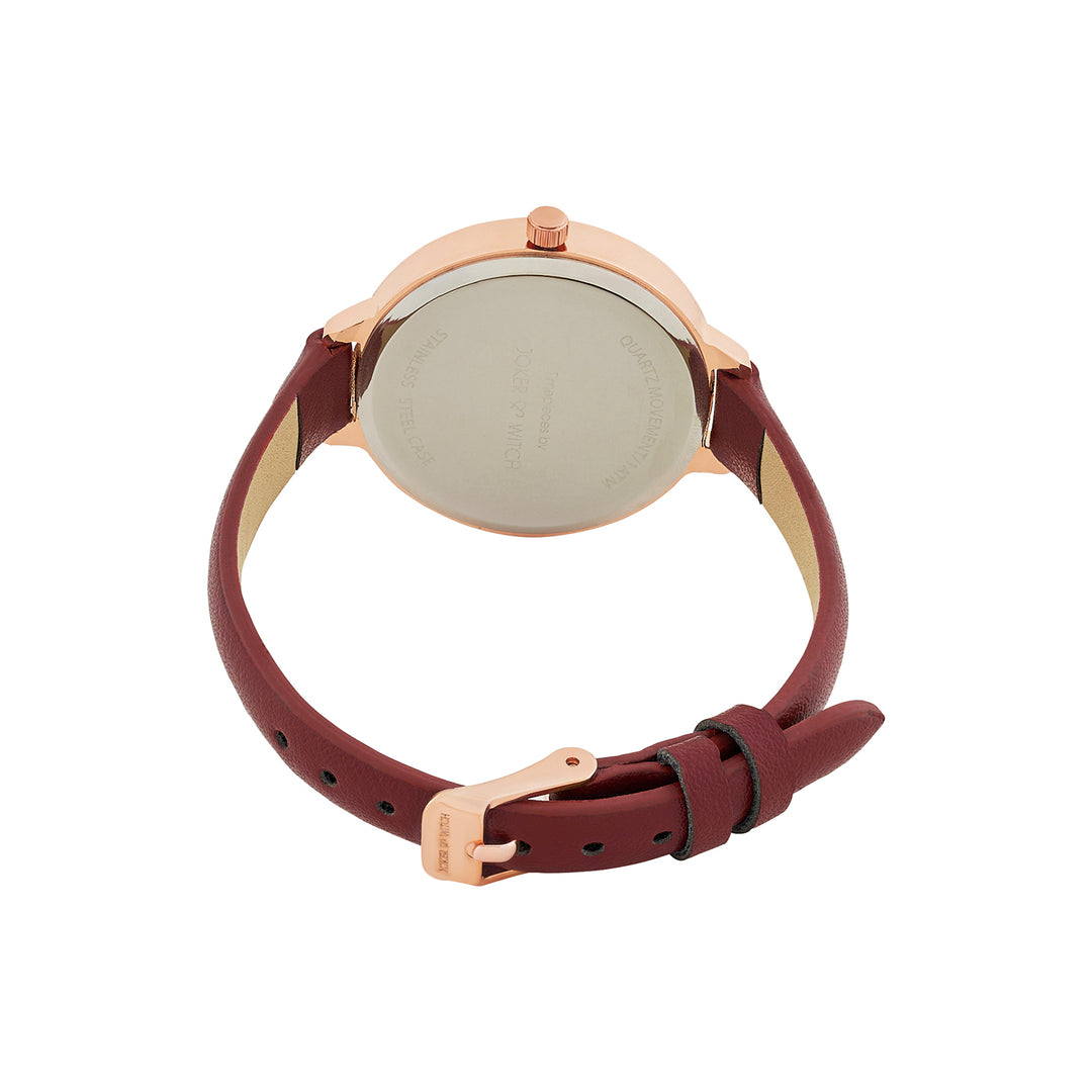 Sunrise Maroon Medium Rhinestone Dial PU Strap Women's Watch