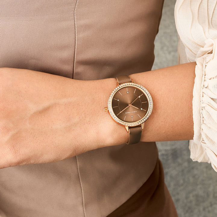 Sunrise Mocha Medium Rhinestone Dial PU Strap Women's Watch