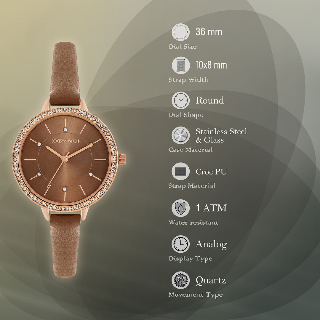 Sunrise Mocha Medium Rhinestone Dial PU Strap Women's Watch