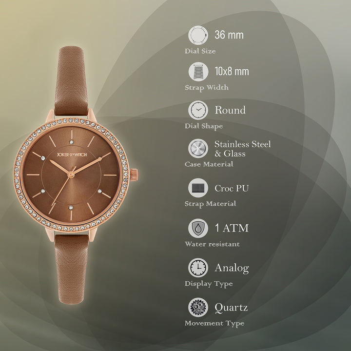 Sunrise Mocha Medium Rhinestone Dial PU Strap Women's Watch