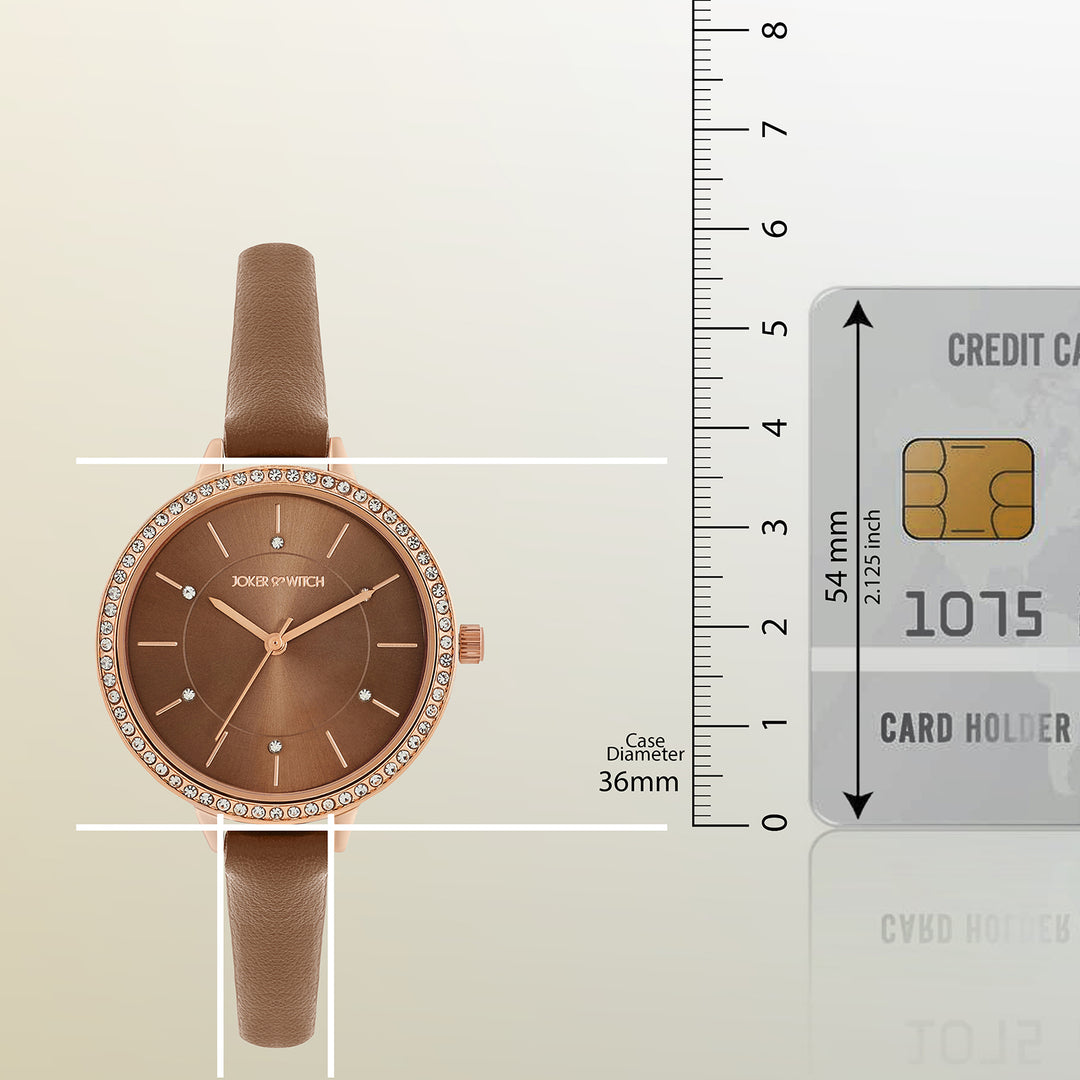 Sunrise Mocha Medium Rhinestone Dial PU Strap Women's Watch