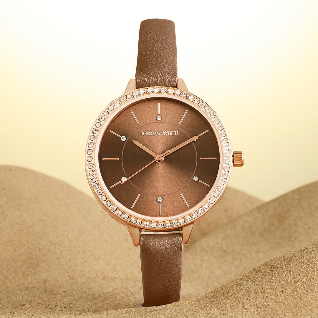 Sunrise Mocha Medium Rhinestone Dial PU Strap Women's Watch