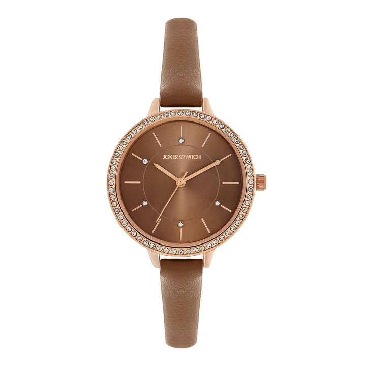 Sunrise Mocha Medium Rhinestone Dial PU Strap Women's Watch