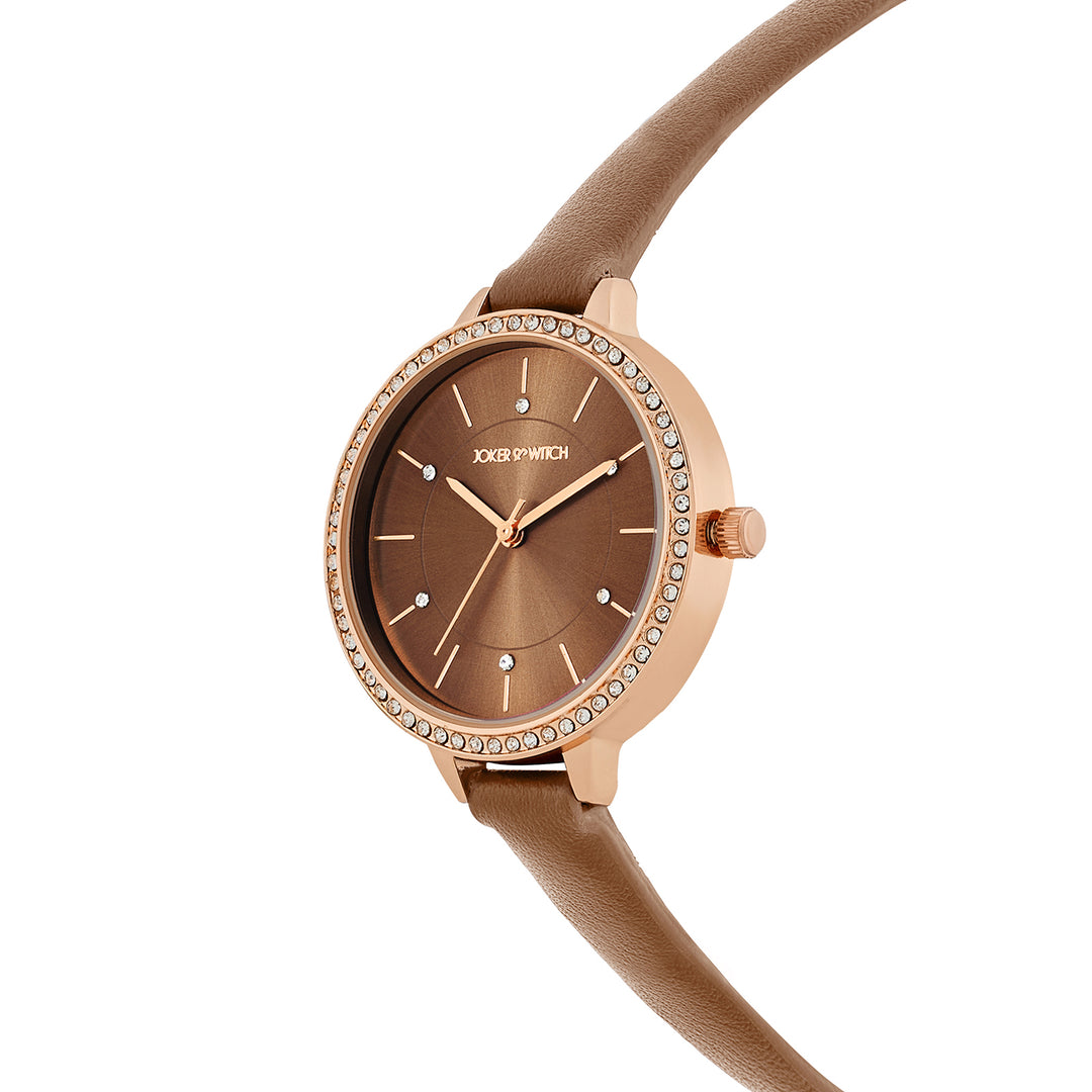 Sunrise Mocha Medium Rhinestone Dial PU Strap Women's Watch