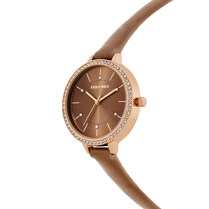 Sunrise Mocha Medium Rhinestone Dial PU Strap Women's Watch