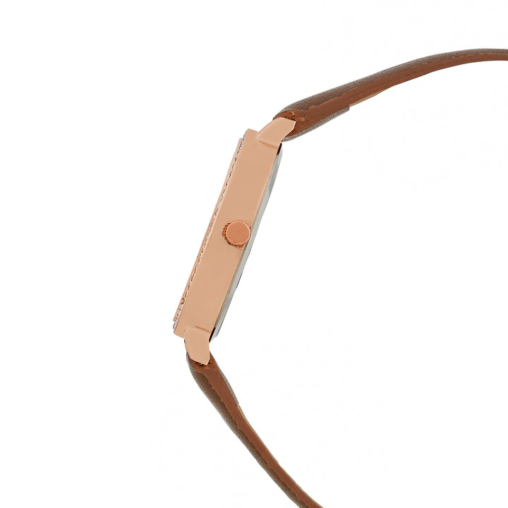 Sunrise Mocha Medium Rhinestone Dial PU Strap Women's Watch