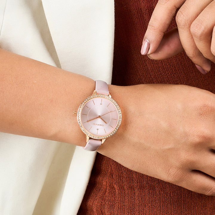 Sunrise Lavendar Medium Rhinestone Dial PU Strap Women's Watch